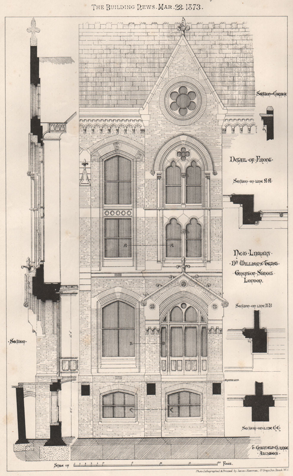 New library, Dr. Williams Trust, Grafton Street, London; Gratfield Clarke 1873